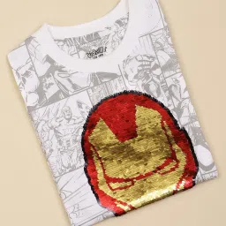 Kidsville Iron Man PrintedReversible Sequin Regular Fit Tshirt For Boys image 5
