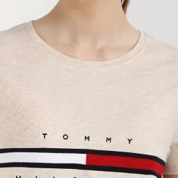 TOMMY HILFIGER Beige Cotton Self Short Sleeve T-Shirt image 5