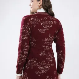 Monte Carlo Burgundy Blend Wool Woven Design Cardigan image 2