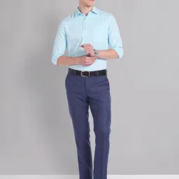 AD by Arvind Light Blue Regular Fit Textured Shirt image 5