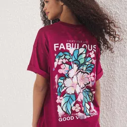 Trendyol Women Floral Printed Round Neck Pure Cotton Oversized T-shirt-image-48