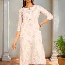Soch Womens Cream Floral Printed Cotton Blend Kurta With Sequins-picture-29