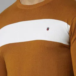 Louis Philippe Brown Cotton Regular Fit Colour Block Sweater image 5