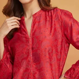 Fabindia Red Cotton Silk Regular Fit Printed Tunic image 5