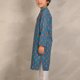 Anthrilo Boys Blue & White Cotton Regular Fit Printed Kurta Set image 3