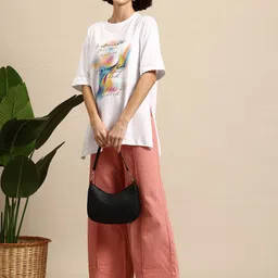 Mast & Harbour Typography Printed Oversized Side Slit Longline T-shirt image 5
