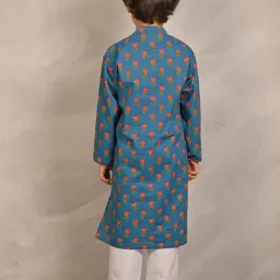 Anthrilo Boys Blue & White Cotton Regular Fit Printed Kurta Set image 2