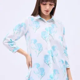 Winza Designer White Blue Floral Print Shirt image 3