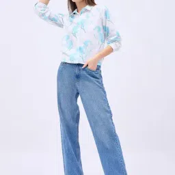 Winza Designer White Blue Floral Print Shirt image 5