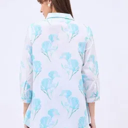 Winza Designer White Blue Floral Print Shirt image 2