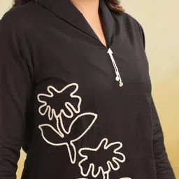 JISORA Embroidered Shawl Neck Pure Cotton Tunic With Palazzos Co-Ords image 3