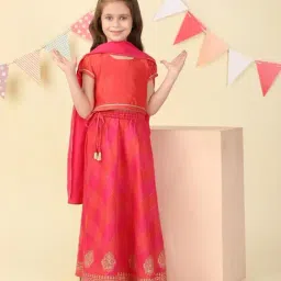 Fabindia Girls Pink Printed Lehenga Set-picture-14
