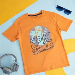 Pantaloons Junior Kids Orange Cotton Printed T-Shirt-image-9