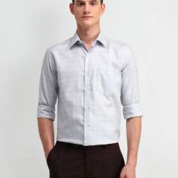Arrow Light Grey Cotton Slim Fit Checks Shirt-picture-7