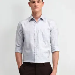 Arrow Light Grey Cotton Slim Fit Checks Shirt image 4