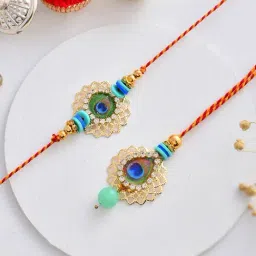 Aapno Rajasthan Beautiful Morpankh Metal Cut Bhaiya Bhabhi Rakhi Set-picture-33
