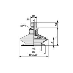 Schmalz 43 mm Nitrile Rubber 1.5 Bellows Suction Cup with Optimal Adaptation, FSGA 43 NBR-55 G1/4-AG image 2