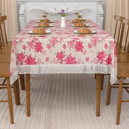 RUBOXA Cream-Coloured Floral Plastic 8-Seater Table Cover image 5