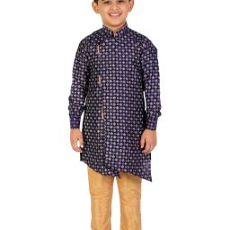 Pro-Ethic Style Developer Kids Navy & Beige Printed Full Sleeves Kurta with Pyjamas-picture-0