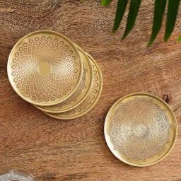 ExclusiveLane The Brass Beams Golden Mughal-Mandala Hand-Etched Coasters - Set of 4-picture-4