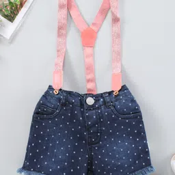 Babyhug Mid Thigh Length Denim Shorts with Suspenders & Polka Print - Blue-picture-13