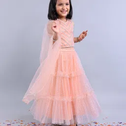 Babyhug Sleeveless Sequined Choli Lehenga with Bordered Dupatta - Sea Pink-image-25