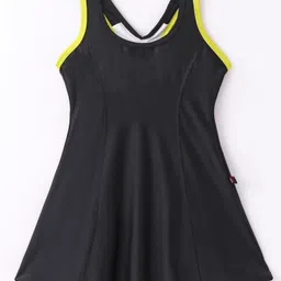 Rovars Cotton Lycra Sleeveless Frock Style Swimsuit - Black & Yellow-image-77