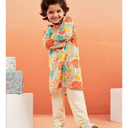 Vastramay Cotton Full Sleeves Floral Printed Kurta & Pyjama Set - Multi Colour-picture-21