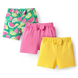 Babyhug Single Jersey Knit Mid Thigh Shorts With Tropical Theme Pack Of 3 - Yellow Pink & Light Green-picture-18