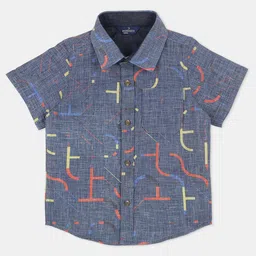 INFINITY Linen Cotton Half Sleeves Abstract Printed Shirt - Blue-picture-17