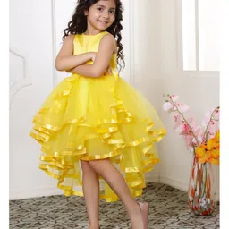 Toy Balloon Kids Net Sleeveless Bow Applique Detailed Layered High Low Dress - Yellow-picture-17