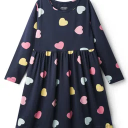 Primo Gino Cotton Knit Full Sleeves Winter Frock With Heart Print - Navy Blue-image-20