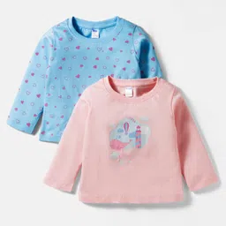 Tango Single Jersey Knit Full Sleeves T-Shirts With Heart & Nautical Theme Print Pack of 2 - Peach & Blue-picture-26
