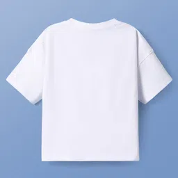 Pine Kids Cotton Knit Half Sleeves Oversized T-Shirt with Text Print - White image 2