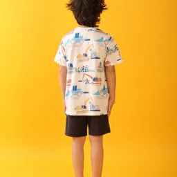 Anthrilo Cotton Knit Half Sleeves Vehicles Printed Tee & Shorts Set - White & Navy image 3