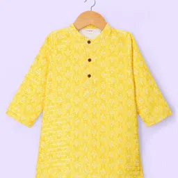 Babyhug Cotton Woven Full Sleeves Pintucked Kurta Pyjama Set with Sequin Detailing - Yellow image 2