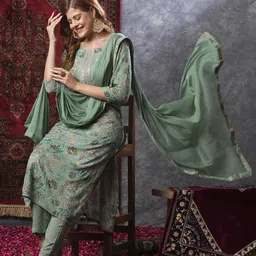 GoSriKi Women Floral Printed Regular Kurta with Palazzos & With Dupatta image 1