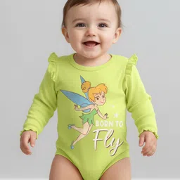 Babyhug Disney Interlock Knit Full Sleeves Onesies with Tinker Bell Graphics & Frill Detailing Pack of 3 - Pink Purple & Lime Green image 4