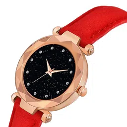 CSAMON Women Embellished Dial & Textured Straps Analogue Watch GR379RG 12D RED Vel L image 3
