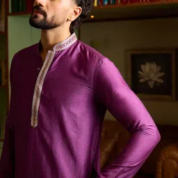 CHHAAP Men Embellished Thread Work Summer Sheers Kurta image 4