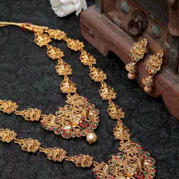 Shining Diva Gold-Plated Red & Green Stone-Studded Antique Jewellery Set image 1
