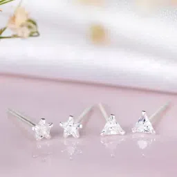 Zavya Rhodium-Plated Star-Edgy Triangle Zircon 92.5 Sterling Silver Stud - Set of 2-image-16
