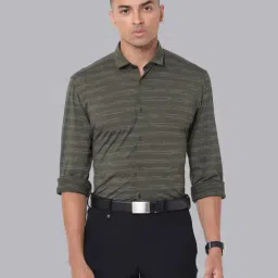 V Dot Green  Slim Fit Striped Shirt-image-77