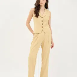 Elle Beige Polyester Solid Trouser image 4