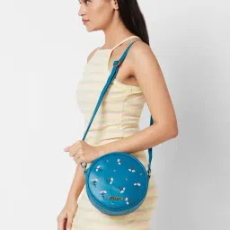 Caprese Dara Green Faux Leather Embroidered Sling Handbag-picture-16