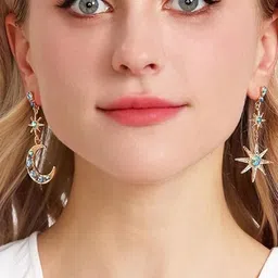 EL REGALO Artificial Stones Studded Crescent Shaped Mismatch Drop Earrings image 3