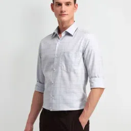 Arrow Light Grey Cotton Slim Fit Checks Shirt image 3