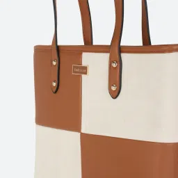 Van Heusen Brown & Beige PU Color Block Tote Handbag image 5