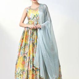 showoffff SHOWOFF Yellow Printed Sleeveless Kurta with Duppata & Belt-picture-12