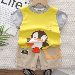 INCLUD Boys Penguin Printed Round Neck T-shirt With Shorts-picture-2